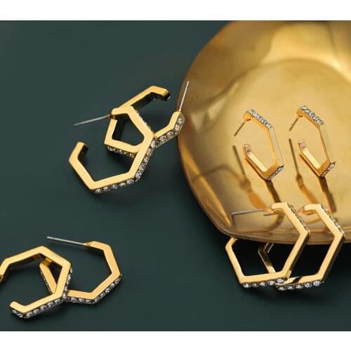 Simple New Fashion Hoop Earrings for Women Girl Trendy Metal Geometry Rhinestone Earring Earrings ZA Jewelry Accessory Wholwsale