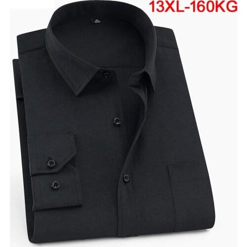 Large size 10XL 11XL 12XL 13XL shirt business office comfortable mens long sleeve lapel black top 7XL 8XL 9XL