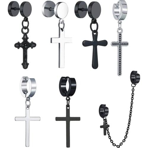 1PC Women Mens Stainless Steel Dropping Earrings Piercing Black/Silver Color Cross Gothic Punk Rock Style Pendientes Mujer Moda