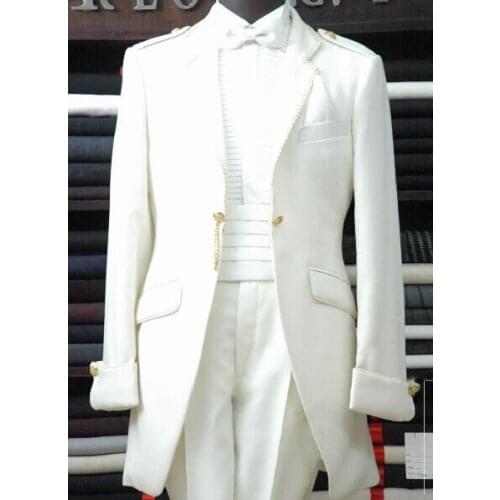 Custom Made Groom Tuxedo Terno Para Noivo, Bespoke White Suits,1 Button Notch Flap Pocket, Tailor Made Wedding Suits for men