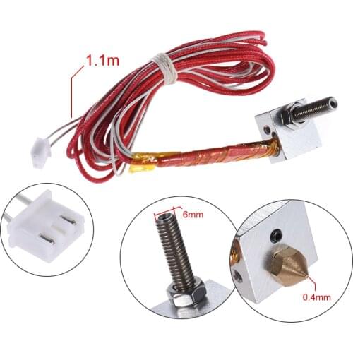 0.4mm Nozzle M6 30mm Extruder Throat 12V 40W Heater NTC 3950 Thermistor Aluminum Heater Block for Anet A2 A8 A6 A3-S 3D Printer