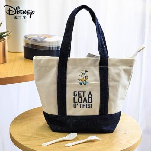 Disney Donald Duck zipper lunch box bag simple art one-shoulder portable canvas bag lunch bag
