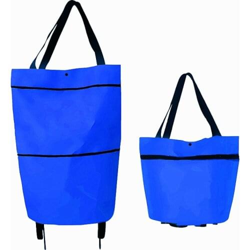 600D Oxford Cloth Shopping Pull Cart Reusable Portable 1Pcs Foldable Grocery Bags With Wheels Trolley Bag 4Colors