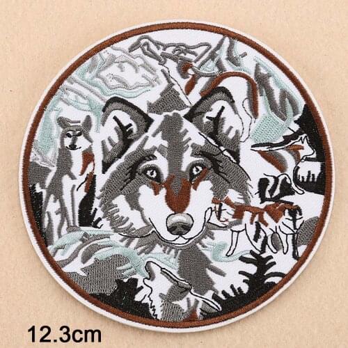 Full Embroidered Wolf Animal Iron On Embroidered Clothes Patches For Clothing Stickers Garment Wholesale