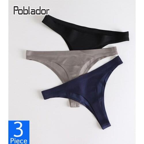 Poblador 3Pcs/Set Sexy Womens Silk Sport Panties Underwear Seamless Soild G-String Low Waist Comfort Soft Lady Lingerie Thongs