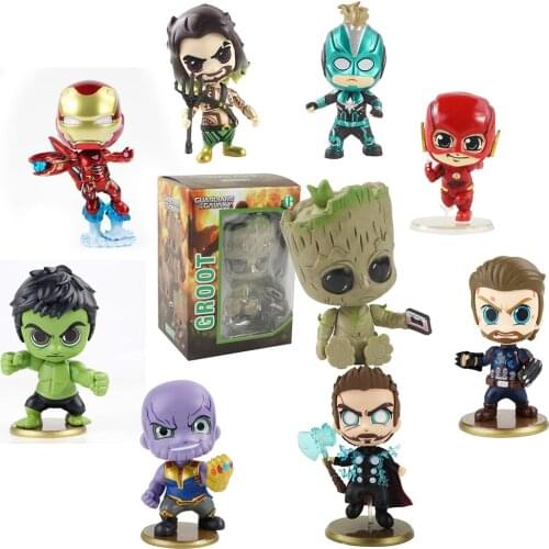 10cm Q Marvel Avengers Cute Spiderman Thanos Ironman Hulk Captain America Thor PVC Action Figure Model Toys Gifts Brinquedos