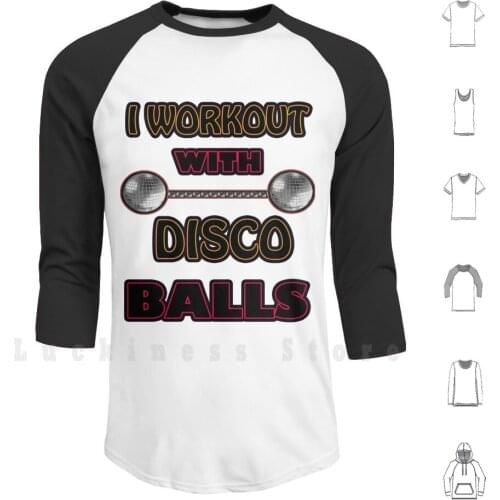 I Workout With Disco Balls Hoodies Long Sleeve Funny Workout Exercise Glam Pretty Disco Ball Balls Blush Pink