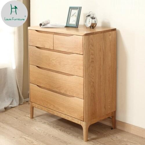 Louis Fashion Nightstands Japanese Solid Wood Chest Bedroom Oak Locker Modern Nordic Log Bucket Cabinet
