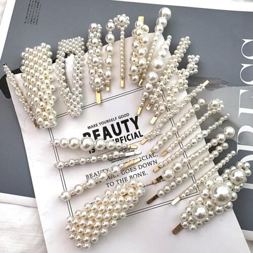 1PC Women Girls Elegant Full Pearls Geometric Hair Clips Sweet Hair Ornament Hairpin Barrette Headband Hair Accessories