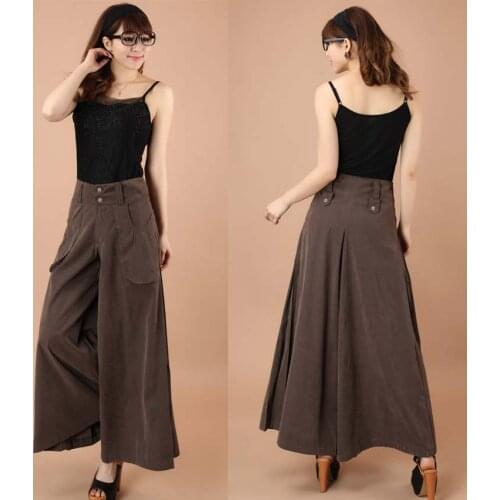 Plus size spring Summer Women solid Wide Leg Loose Dress Pants Female Casual Skirt Trousers Capris Culottes
