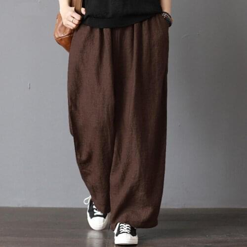 Women Pants Plus Size Women Casual Solid Color Cotton Linen Wide Leg Pants Loose Trousers 2021 Womens Clothing