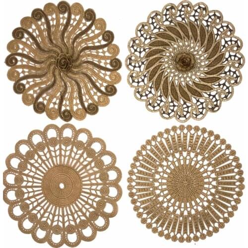 Gold Round Placemat Cup Coaster Mug Kitchen Christmas Table Place Mat Cloth Lace Crochet Tea Coffee Dish Pad Lace Fabric Patch