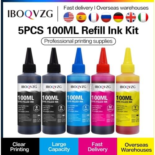 IBOQVZG 5PCS/SET 100ml Universal Refill Dye Ink Compatible For HP for Canon for Brother for Epson for Lexmark for DELL Series