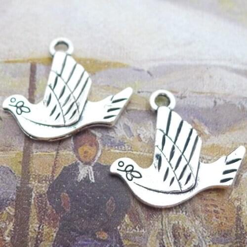 Newest 15Pieces 21*20mm Mixed Alloy Antique Silver Color Peace Dove Charms Keychain Pendant Accessory For DIY Jewelry Making