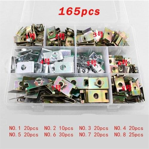 165pcs U Type Mixed Auto Car body door panel fastener fixed gasket fender metal clips