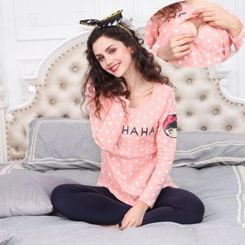 2 PCs/Set Printed Maternity Nursing Sleepwear Breastfeeding Nightwear for Pregnant Women Pregnancy Breast Feeding Pajamas Suits