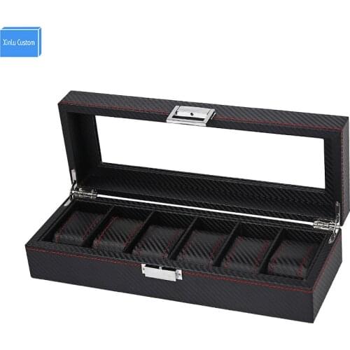 2017 Luxury Black Stripe Knit Leather 6 Slots Jewelry Watches Display&Storage Retail Carbon Fiber Box Case Collect Be Well Box