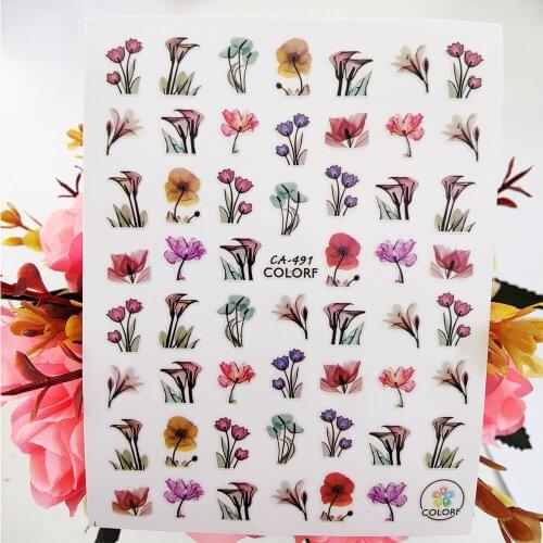3D Nail Stickers Designer Watercolor Fresh Flowers Nail Supplies Adhesive Manicure Art Decoraciones Foil Decals Accessories