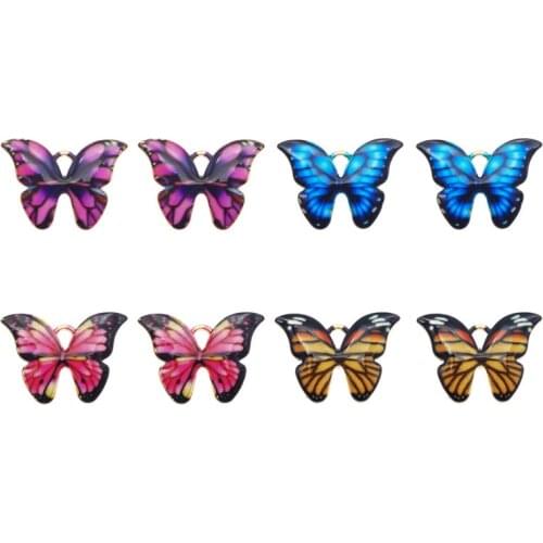 Julie Wang 4PCS Enamel Small Butterfly Charms Mixed Colors Alloy Gold Tone Insect Pendant Bracelet Jewelry Making Accessory