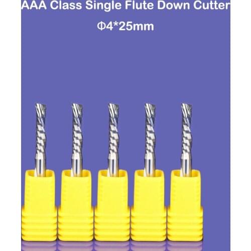 5pc 3AClass SHK 4mm CEL 25mm single flute down-cut spiral endmill left hand cutting bit plastic pvc acrylic MDF woodworking bit