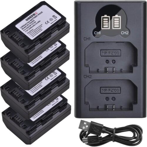 2280mAh NP-FZ100 Battery + Charger with USB and type-C Port for Sony Alpha 9, A9, A7III, A7SIII, A7R III, A7RIV, 7R Mark III