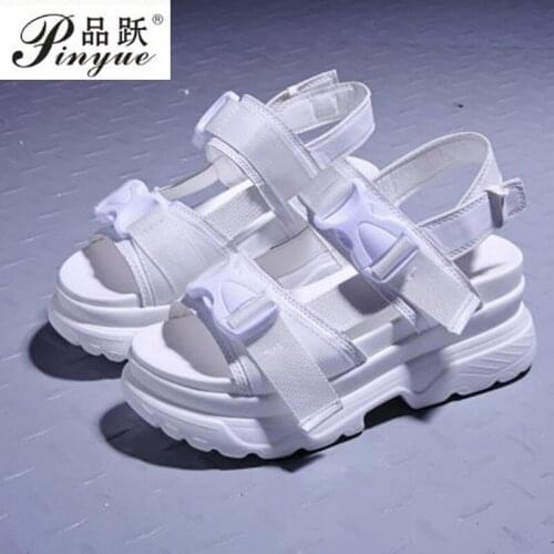 Women Sandals Summer black white shoes fashion Thick bottom Increase women sandals ladies buckle platform shoes 34-39