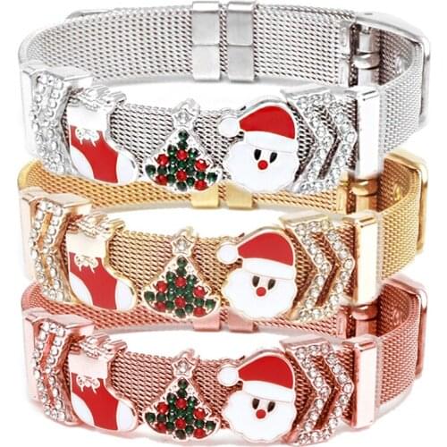 BRACE CODE Jewelry Xmas Slide Charm Bracelet Stainless Steel Gold Mesh Bracelet Bangles as Christmass Day Gifts