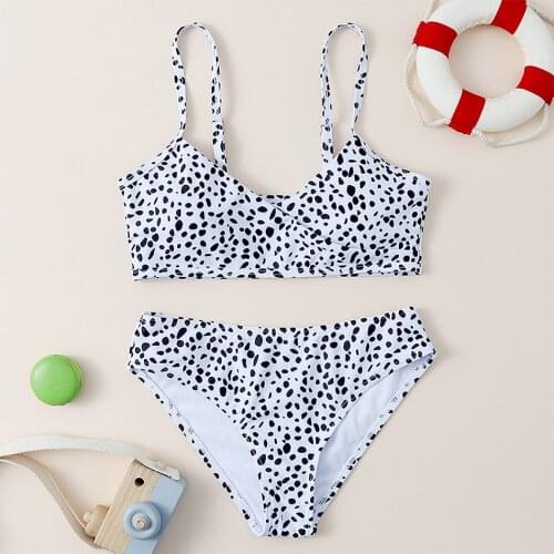 Dalmatian Surplice Neck Girls Swimsuit Kids Two Piece Childrens Swimwear 7-14 Years Girl Bikini Set Padded Girls Bathing Suits