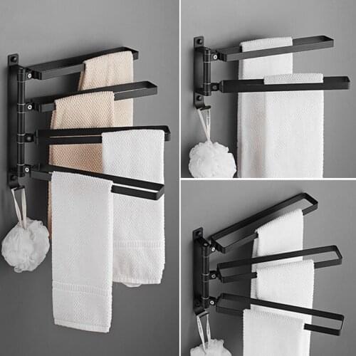 Towel Holder Bathroom Rotatable Towel Holder Space Aluminum 2/3/4/Bar Towel Hanger Kitchen Shelf Paper Hanging Wall Mounted