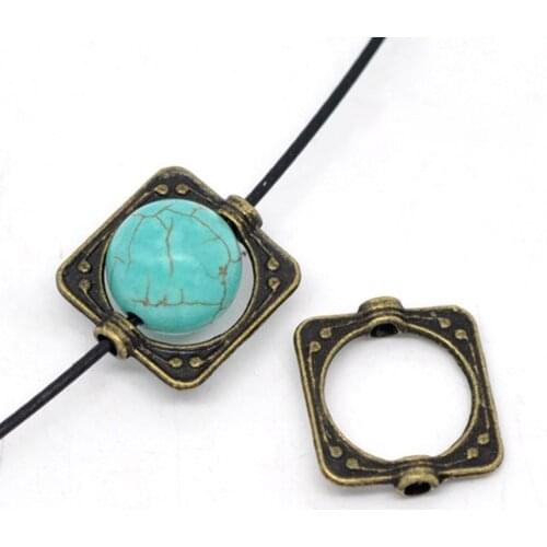 DoreenBeads Retail Antique Bronze Square Bead Frames For Jewelry Making DIY Tools (Fit 10mm Bead)15x14mm,sold per pack of 100