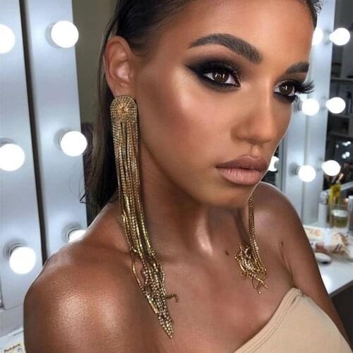 European and American fashion exaggerated long tassel color rhinestone earrings, high quality womens wedding banquet jewelry