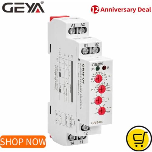 GEYA GRI8-04 Over Current and Under Current Protection Relay 0.05A 1A 2A 5A 8A 16A Current Monitoring Device AC/DC24-240V