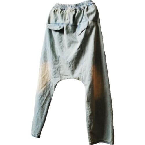 HOT Do Old Washed Hole Hip Hop Cross Pants Original Art Plus Size Soft Denim Trousers Loose Elastic Waist Jeans Women Two Style