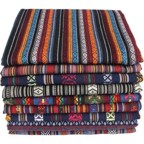 Cotton fabric vintage linen fabric DIY sofa cushion tablecloth headscarf clothes striped cloth 50*150cm Ethnic stripe fabric
