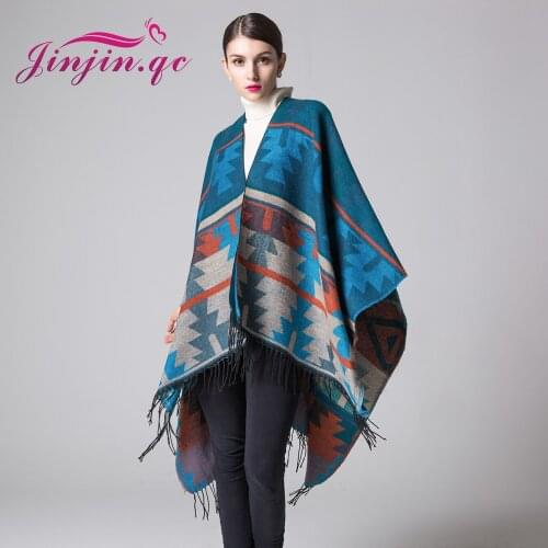 Jinjin.QC New Winter Scarves Cashmere Feel Scarf Women Poncho Boho Style Geometric Pattern Fashionable Very Beautiful
