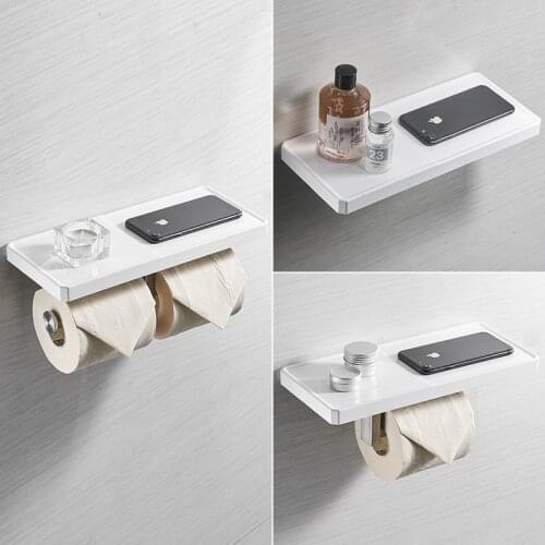 Modern Creativity Paper Holder White Resinous Panel & 304 Stainless Steel Paper Rack Toilet Phone Shelf Phone Rack ZM309