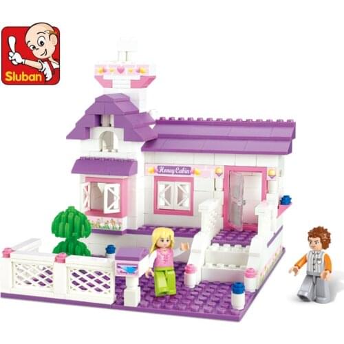 193pcs SLuban Purple Romance Sweet Hut House Building Blocks 2 Lover Dolls Minifigures Childrens Toys for Childs’Gift Ornaments