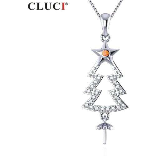 CLUCI Stone Silver 925 Christmas Tree Pendant For Necklace Jewelry Women Sterling 925 Silver Fashion Pearl Pendants SP356SB-1