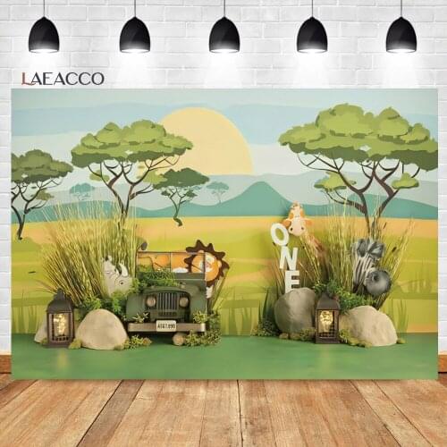 Laeacco Baby 1st Birthday Scene Photocall Background Safari Party For Child Cake Smash Portrait Customized Photography Backdrops