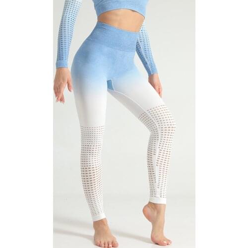 Gradient Seamless Yoga Pants Women Sports Leggings High Waist Fitness Gym Leggins Push Up Hollow Out Running Compression Pants