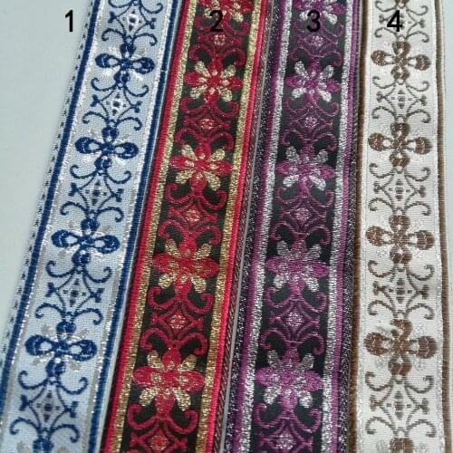 3.3cm 33mm 1-3/8' Soft Blue Red Pink Brown Filigree Blink Flower Shiny Floral Trim Ribbon Costume National Jacquard Webbing Lace