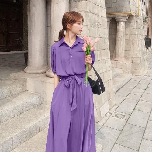 Summer Womens Dress 2021 traf Purple French Temperament Long Chiffon Dress For Women