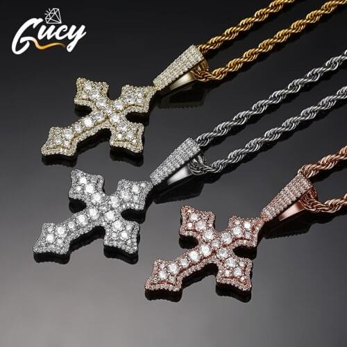 GUCY Fashion Cross Pendants Necklace dropshipping Gold Silver Color Cubic Zirconal Jewelry For Men/Women Wholesale Jewelry