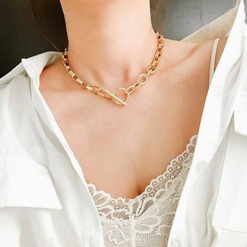 Fashion Punk Rose Gold Thick Necklace for Women Statement Asymmetric Chains Toggle Necklace Collares 2021 New Trend Jewelry Gift