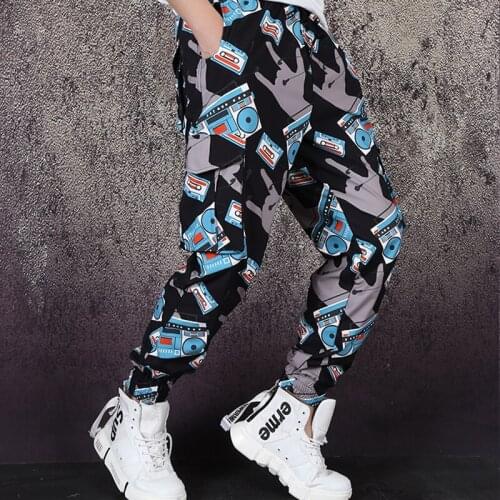 High Quality New Mens Clothing Retro Recorder Printing Casual Pants Mens Loose Hip Hop Overalls Tide Male Sweatpant Feet Pants