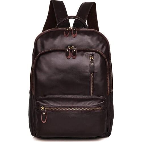 Backpack For Man Brown Real Leather Vintage Fashion Brand Designer Big 15" Laptop Business Travel Backpacks Bags Men Backpack