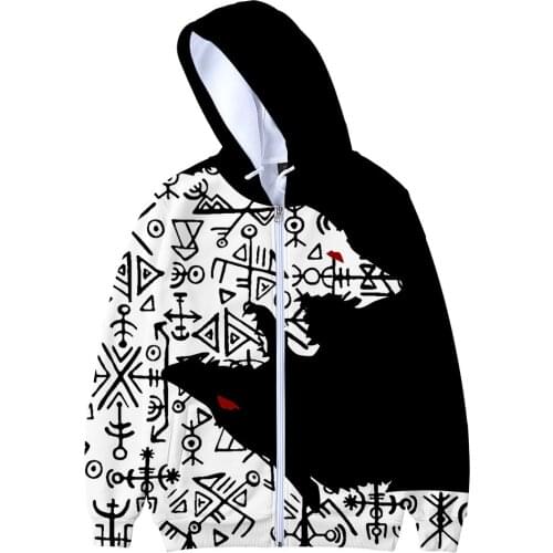 Mythology 3D digital printing hip-hop trend street retro plus cashmere style zipper hooded sweater oversized