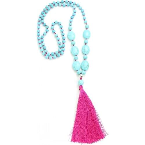 New arrival stone bead handmade tassel pendant necklace boho style knotted necklace for summer women jewelry