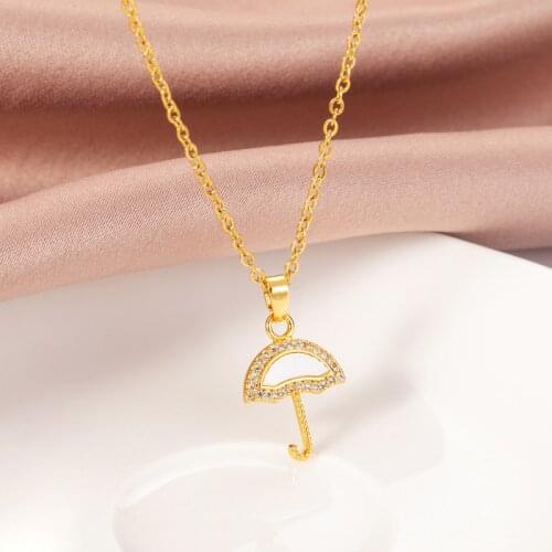 New Trendy Elegant Shell Inlaid Umbrella Shape Pendant Women Necklaces Ladies No Fade Stainless Steel Neck Jewelry Female Gift