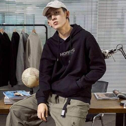 Autumn and Winter Hong Kong Style New Korean mens hooded loose fitting Pullover couple Japanese jacket fashion